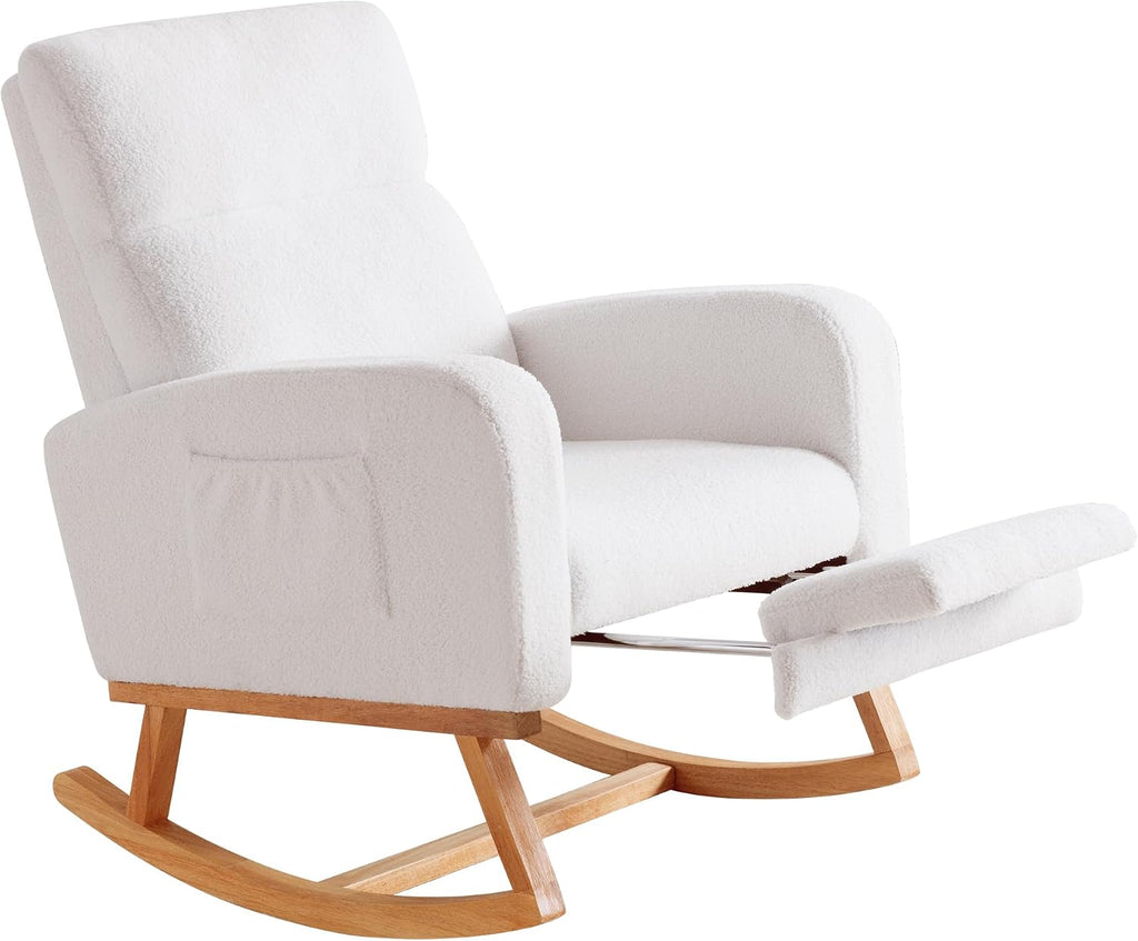 Rocking Chair Nursery with Foot Rest, Nursing Rocking Chairs for Mom Nursery, Teddy Rocker Glider with High Backrest