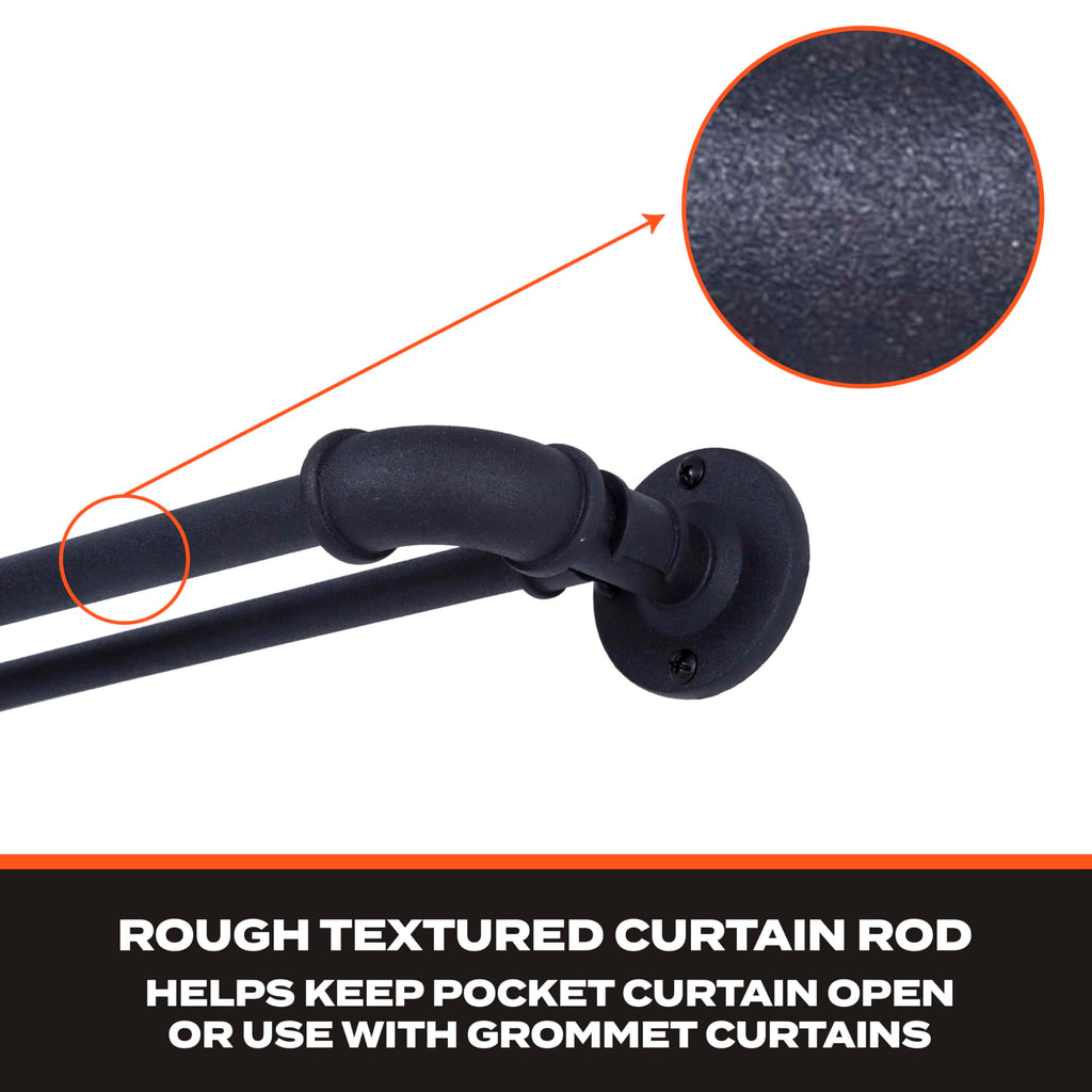 Bronn Double Curtain Rod, Industrial Pipe Wraparound Design, Durable Textured Steel for Indoor/Outdoor Use, 3/4" &