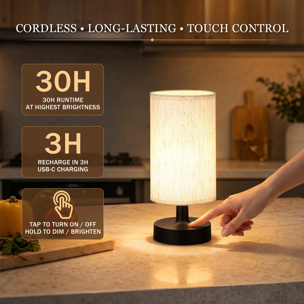 Cordless Table Lamp Rechargeable Small - 2 Pack Beige Black, 4000mAh Battery Operated Lamp with Touch Control
