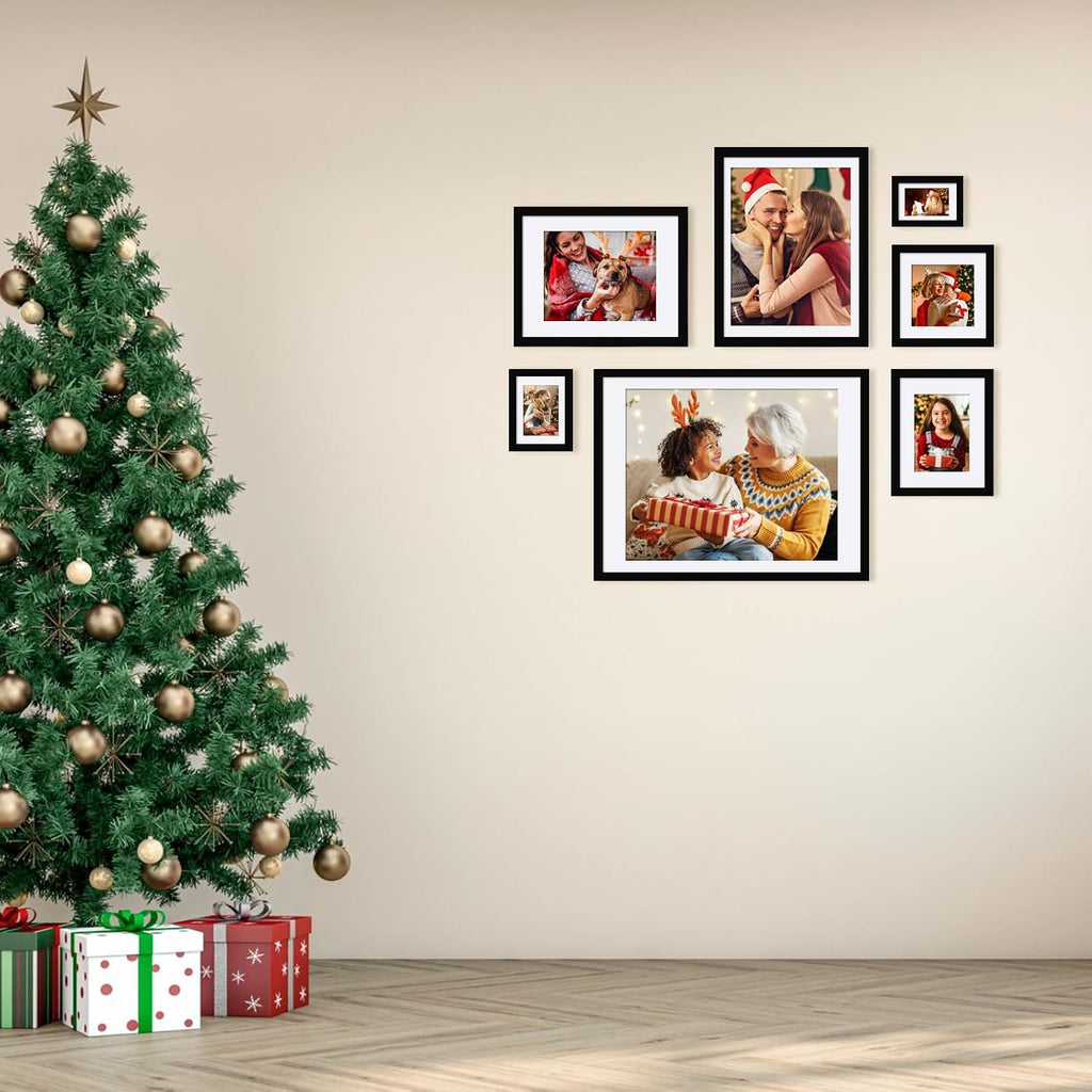 11x14 Picture Frames Set of 4, Made of Solid Wood Covered by Plexiglass 5x7 and 8x10 with Mat or 11x14 without Mat