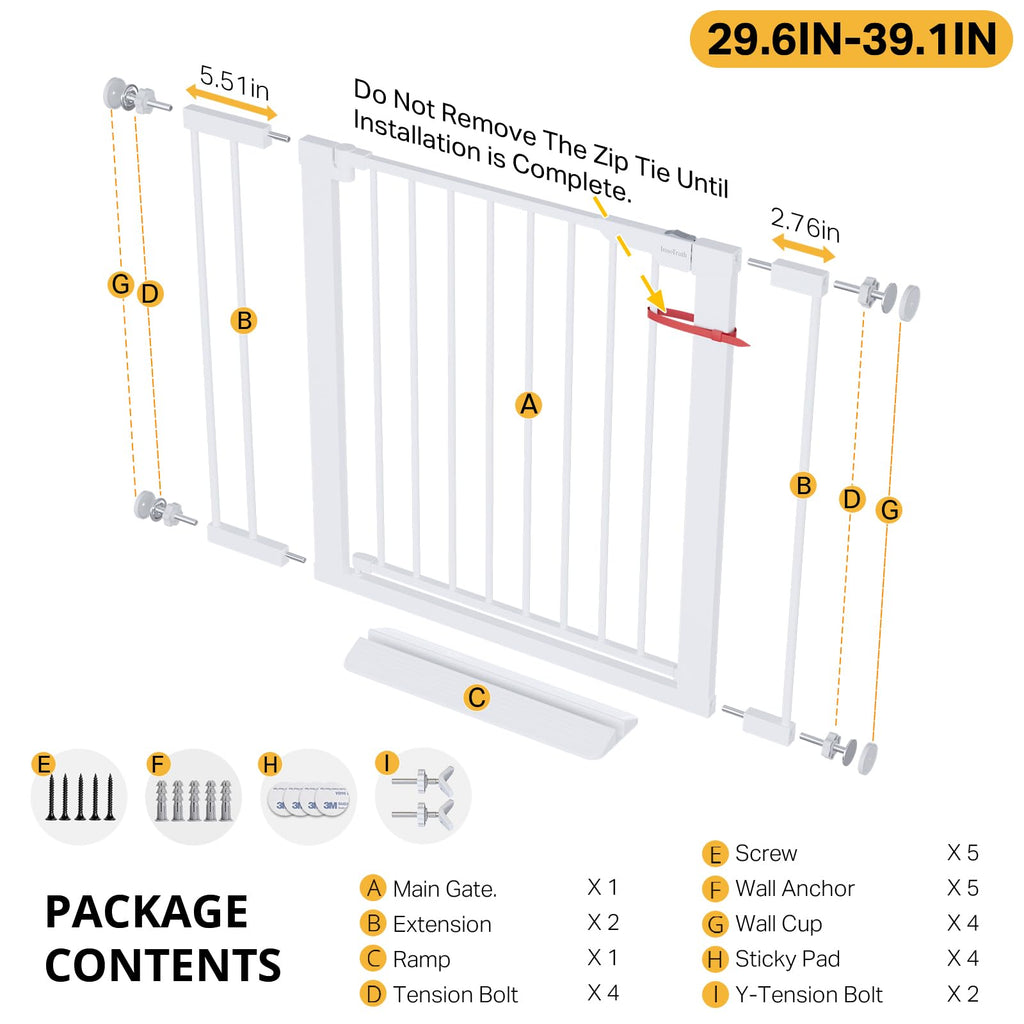 29.6-39.1 in Wide Baby Gate for Stairs and Doorways, White