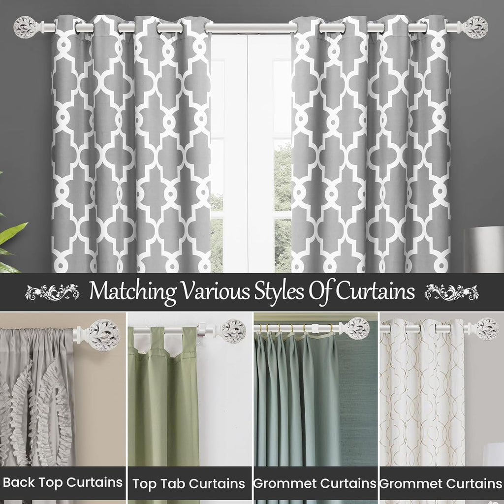 Heavy Duty Curtain Rod,1-Inch Diameter Adjustable Drapery Rod with Decorative Openwork