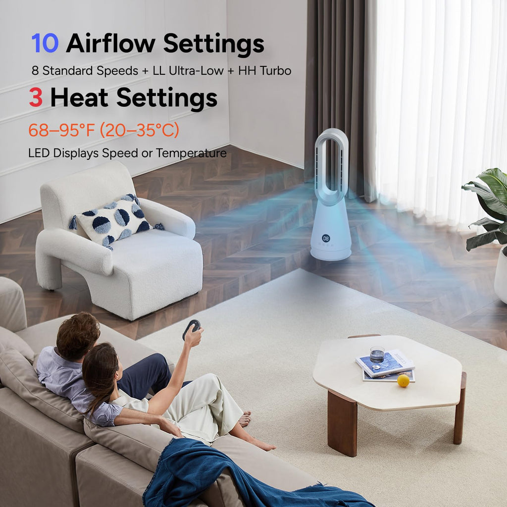 3-in-1 Bladeless Fan Combo, 22" Bladeless Tower Fan with Air Purifier, 90° Oscillating Fast Heating & Cooling, Remote