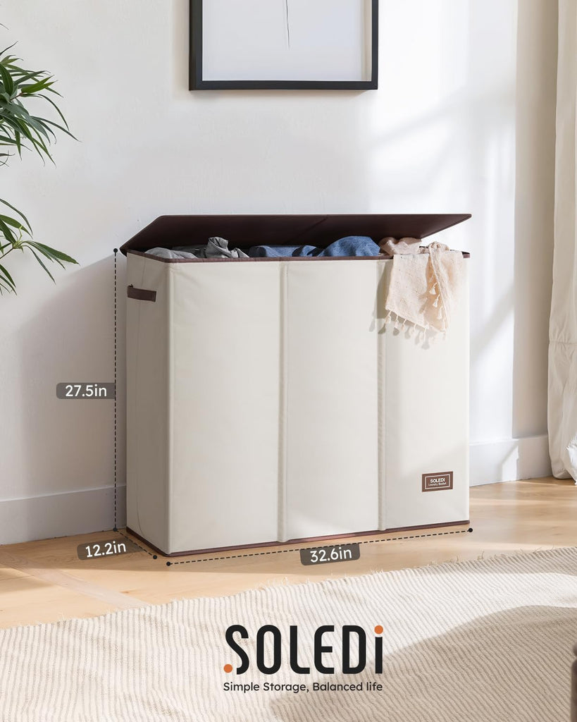 Large Laundry hamper 3 Section with Lid, 180L Laundry Basket