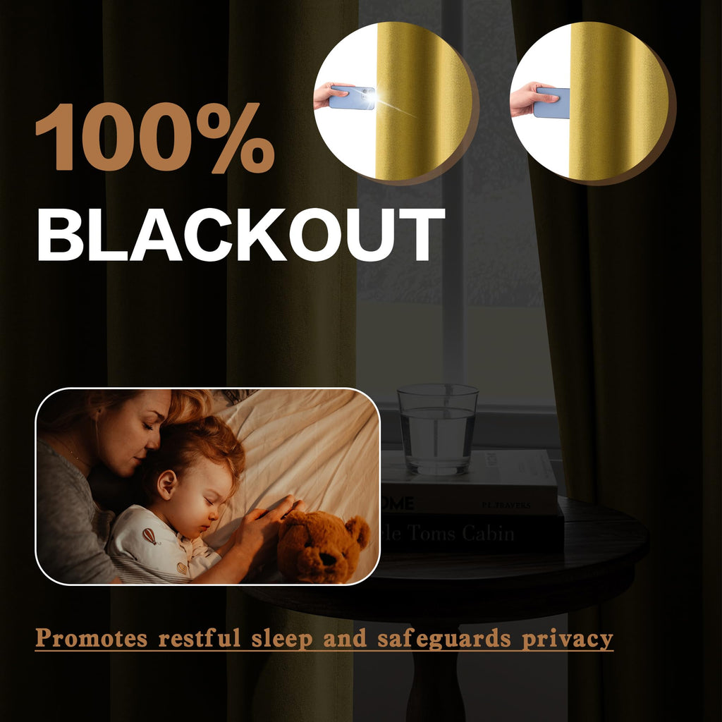 Thermal Insulated Linen Full Blackout Curtains 52x120 Inches, Grommet Room Darkening Drapes, 2 Panels, Gold Yellow