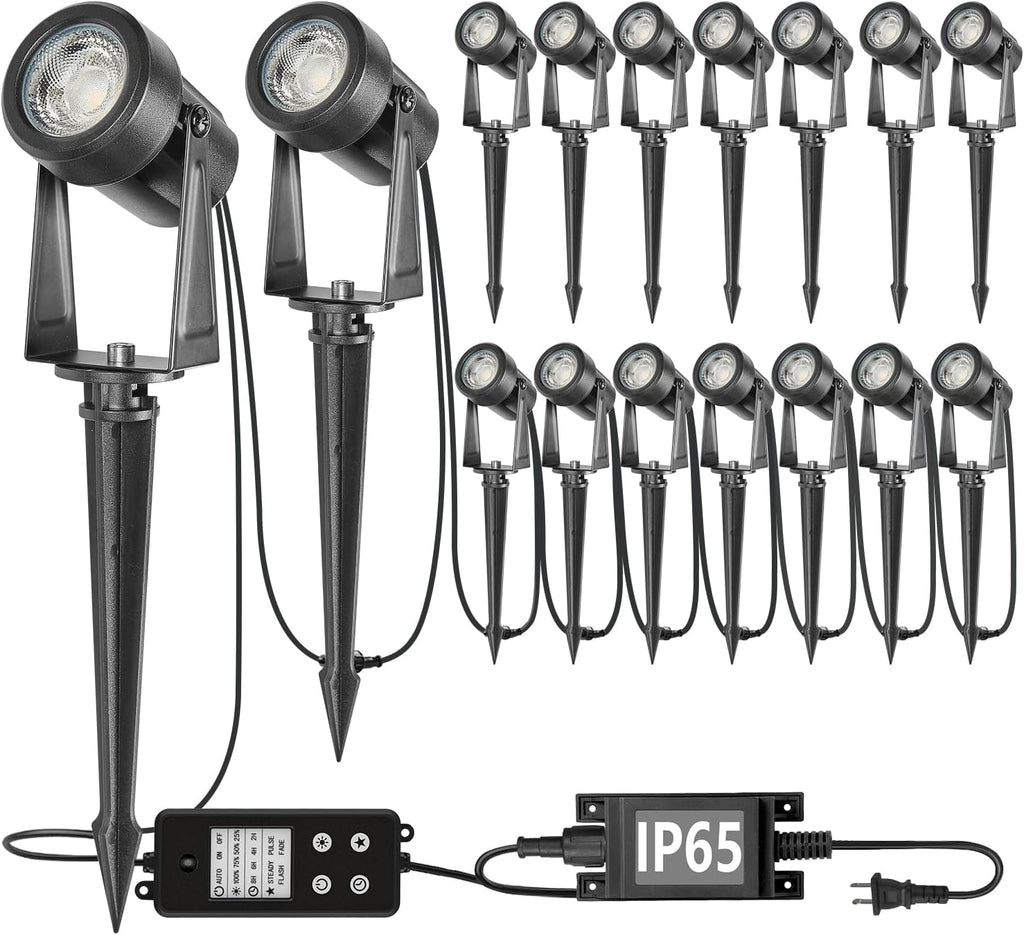 Outdoor Landscape Spotlights, Dusk to Dawn Sensor Control, 16 Pack | IP65 Waterproof, Dimmable, Timable, Extendable