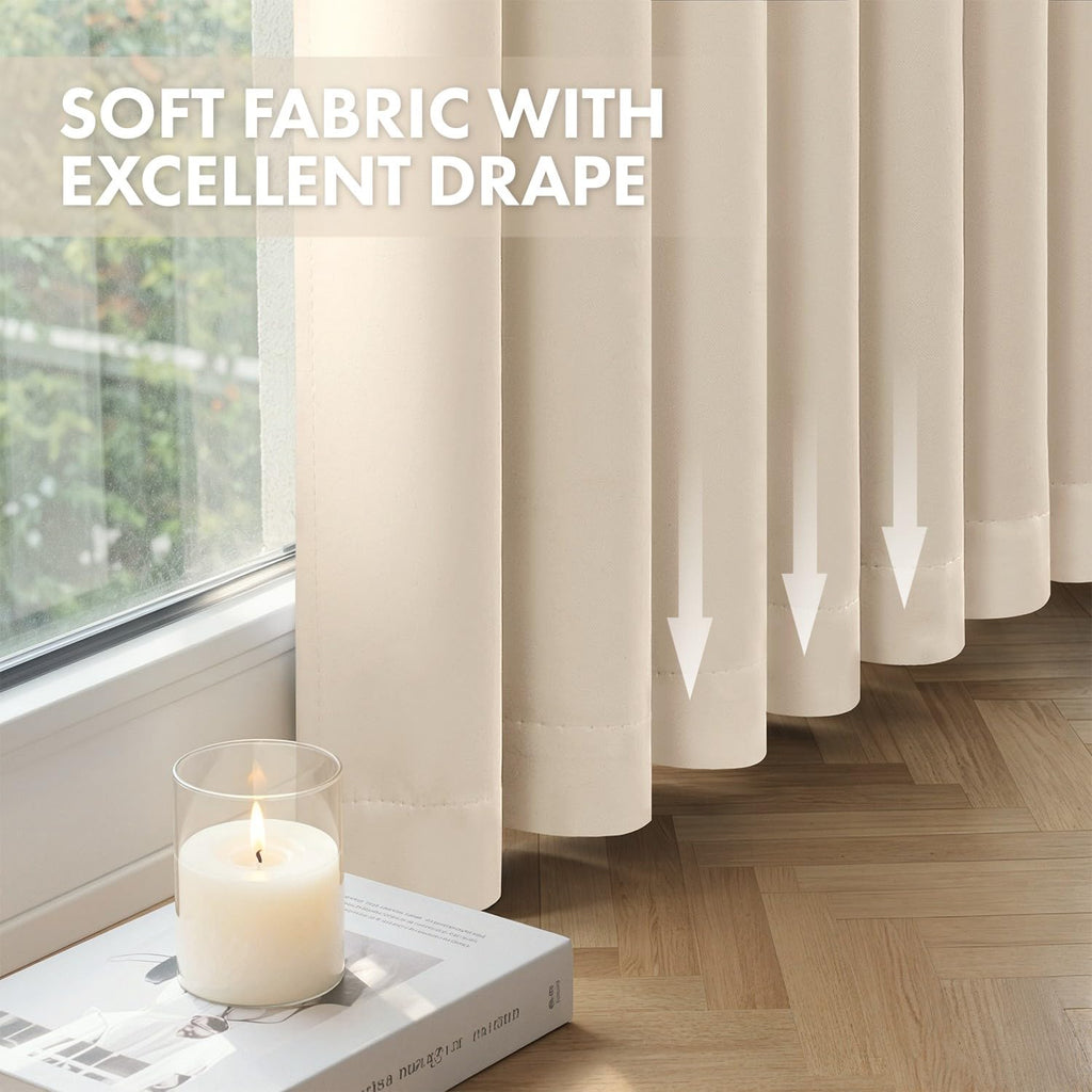 Cream Beige Pinch Pleat Blackout Curtains 40x96 Inch Length 2 Panels