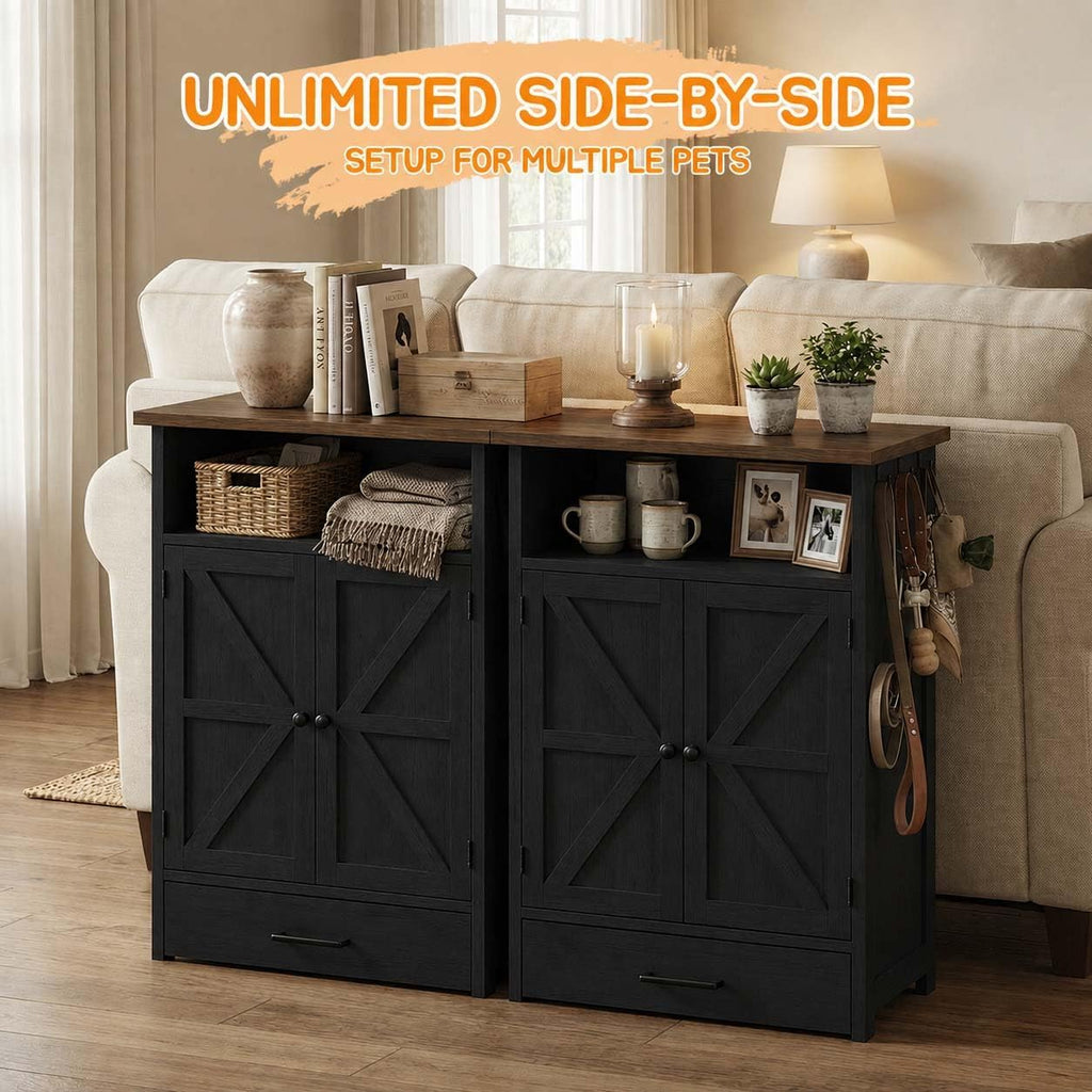 Dog Food Storage Cabinet, Dog Feeding Station with Storage, Black
