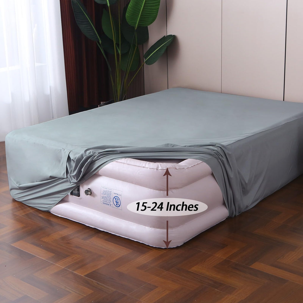 Fitted Sheet for Air Mattress with Pump Opening, Queen, Gray