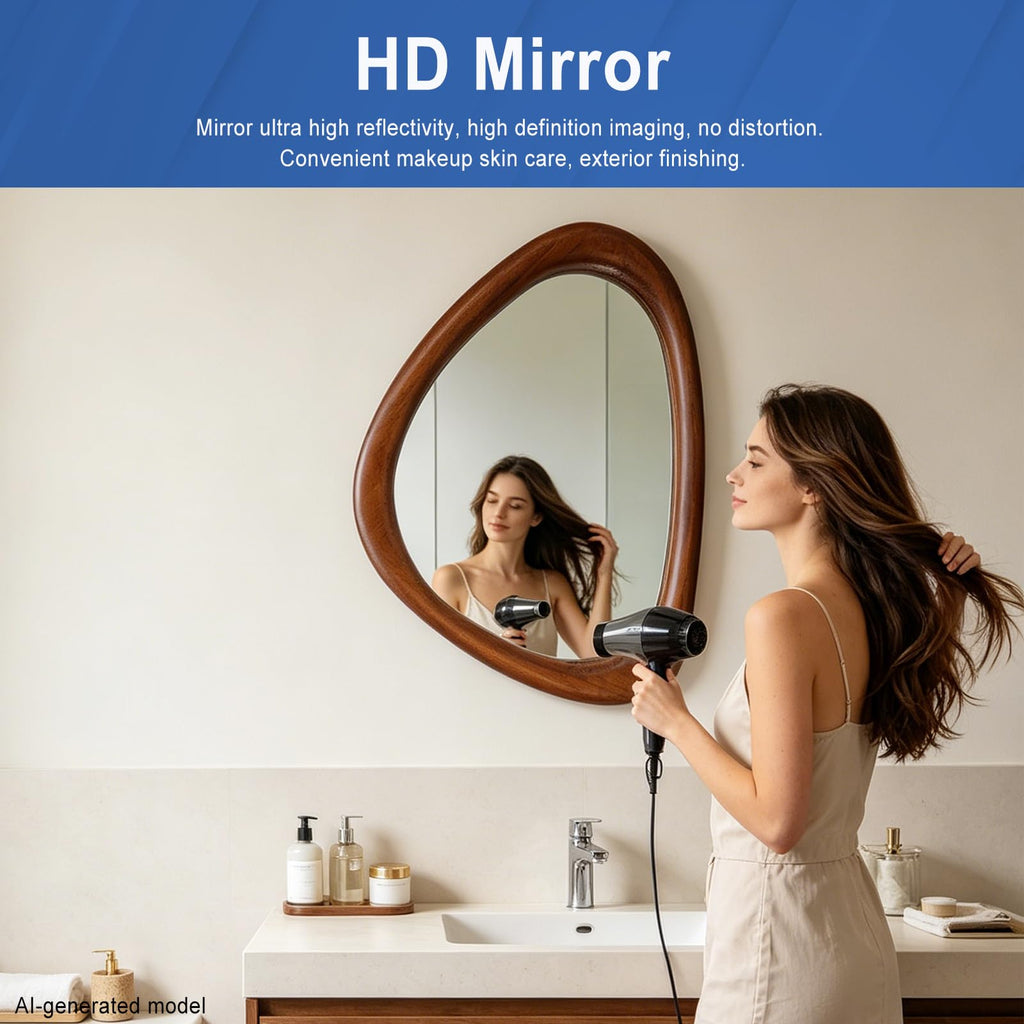 Irregular Wall Mirror, 30*20inch Asymmetrical Wood Mirrors, Entryway Mirror