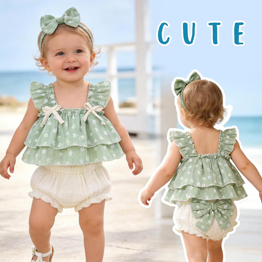 Baby Girl Clothes Infant Ruffle Tops Dress Shorts Set Bloomers Toddler Sleeveless Summer Outfits with Headband