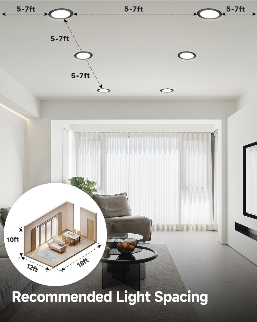 6 Pack 6 Inch Black LED Eyeball Gimbal Recessed Light, 5CCT