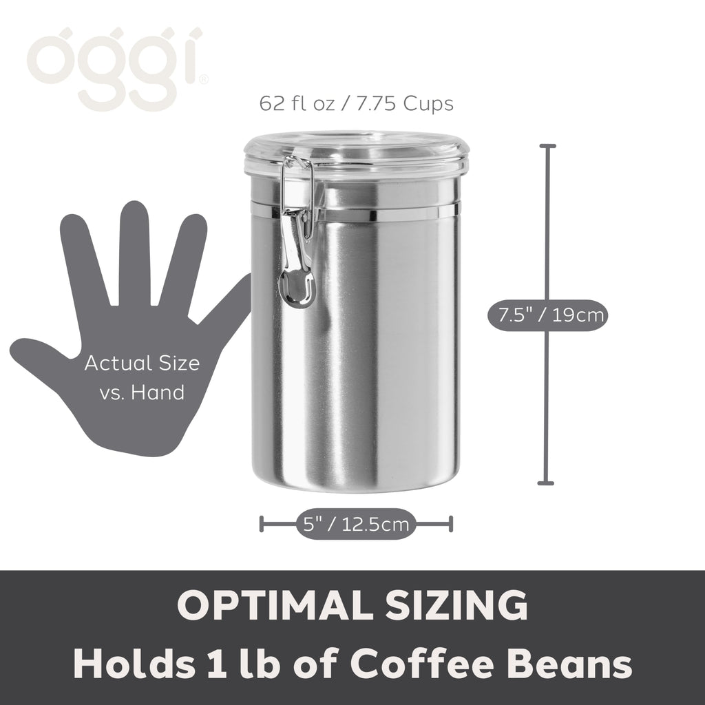 Stainless Steel Kitchen Canister 62 fl oz - Airtight Clamp Lid, Clear See-Thru Top - Ideal Storage, Food Storage