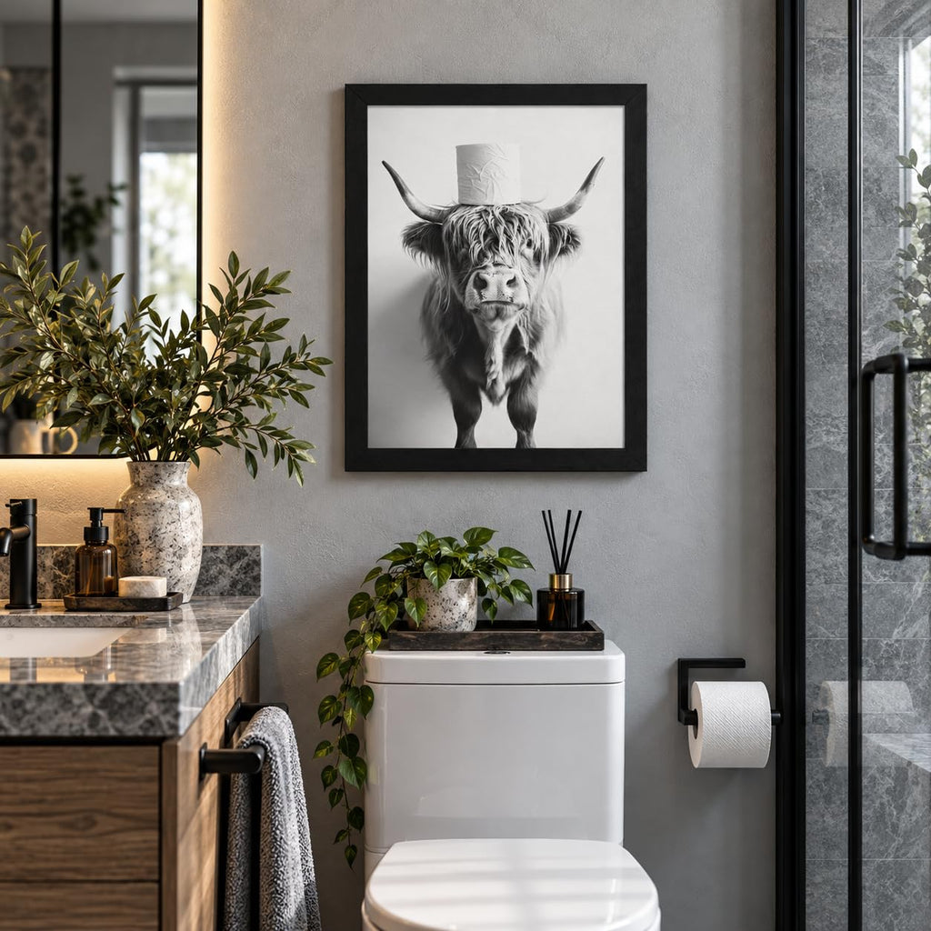 Funny Highland Cow Bathroom Wall Art, Framed Bathroom Pictures Wall Decor