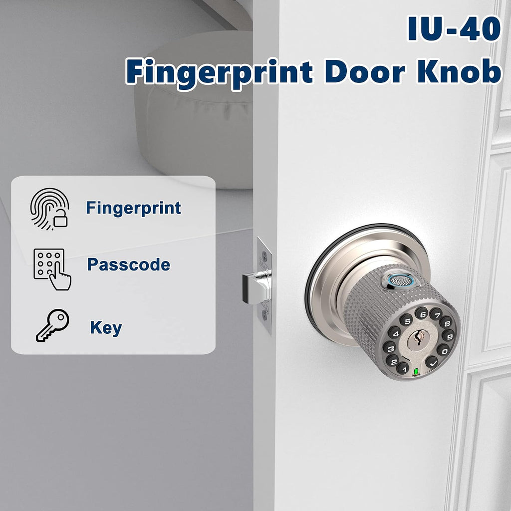 Fingerprint Door Knob with Keypad and Key,Smart Biometric Digital Lock with Voice Navigation Programming,Combination