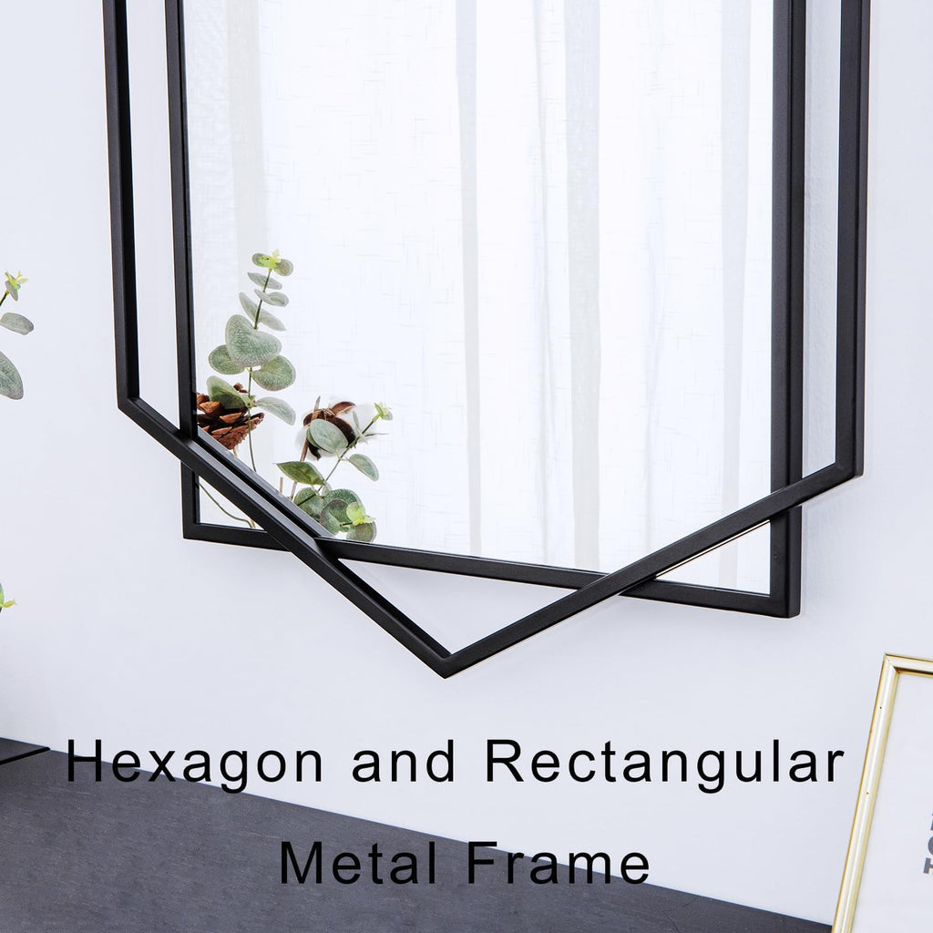 Living Room Black Wall Mirror for Decor with Metal Pipe, 32"x47"