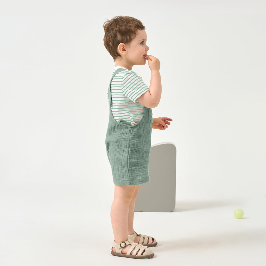 Baby Boy Short Overalls Cotton Gauze Shortall (Green, )