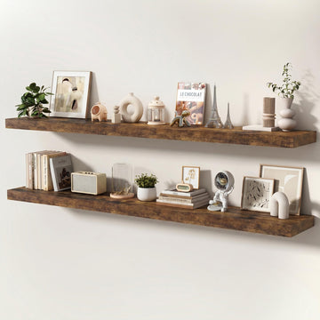 Floating Shelves for Wall, 72 Inch x 8 Inch Deep Wall Mounted Wood Shelf with Invisible Brackets for Storage &
