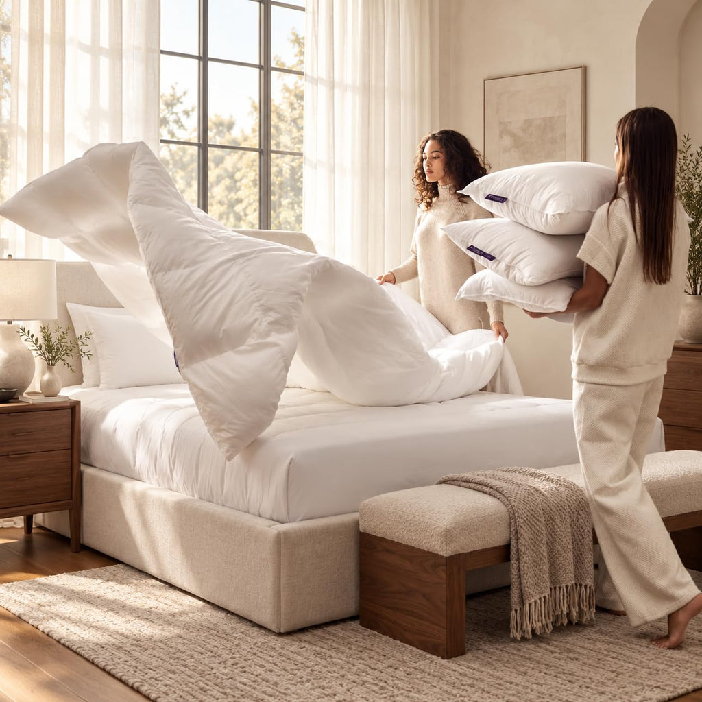Down Alternative Comforter - Corner Loops in Each Corner, 400 Thread Count 100% Cotton Sateen Shell, Soft and Plush