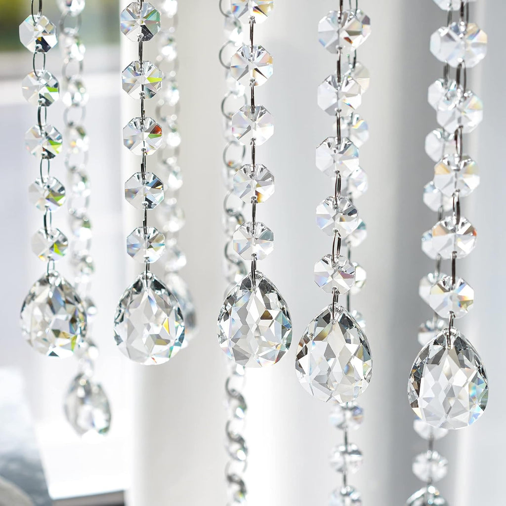 1ft Clear Crystal Prism Beads Strands, 10 Pack Chandelier Garland Crystals - Bauhinia Prism Pendant Gem Octagon Bead