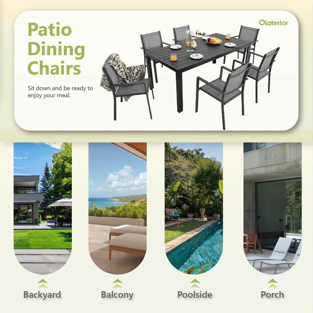 Patio Dining Chairs, All-Weather High-Resilience Textilene Outdoor Dining Chair Set of 2, Heavy-Duty Stackable