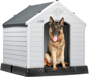 Large Dog House, Indoor/Outdoor, Gray 38.8" L x 35" W x 37.4" H