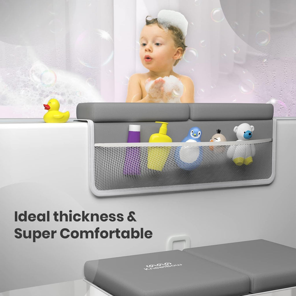 Bath Kneeler and Elbow Rest Pad 2 Pieces Set with 3 Spacious Pocket to Organize Baby Acessories, 1.5" Thick Non-Slip