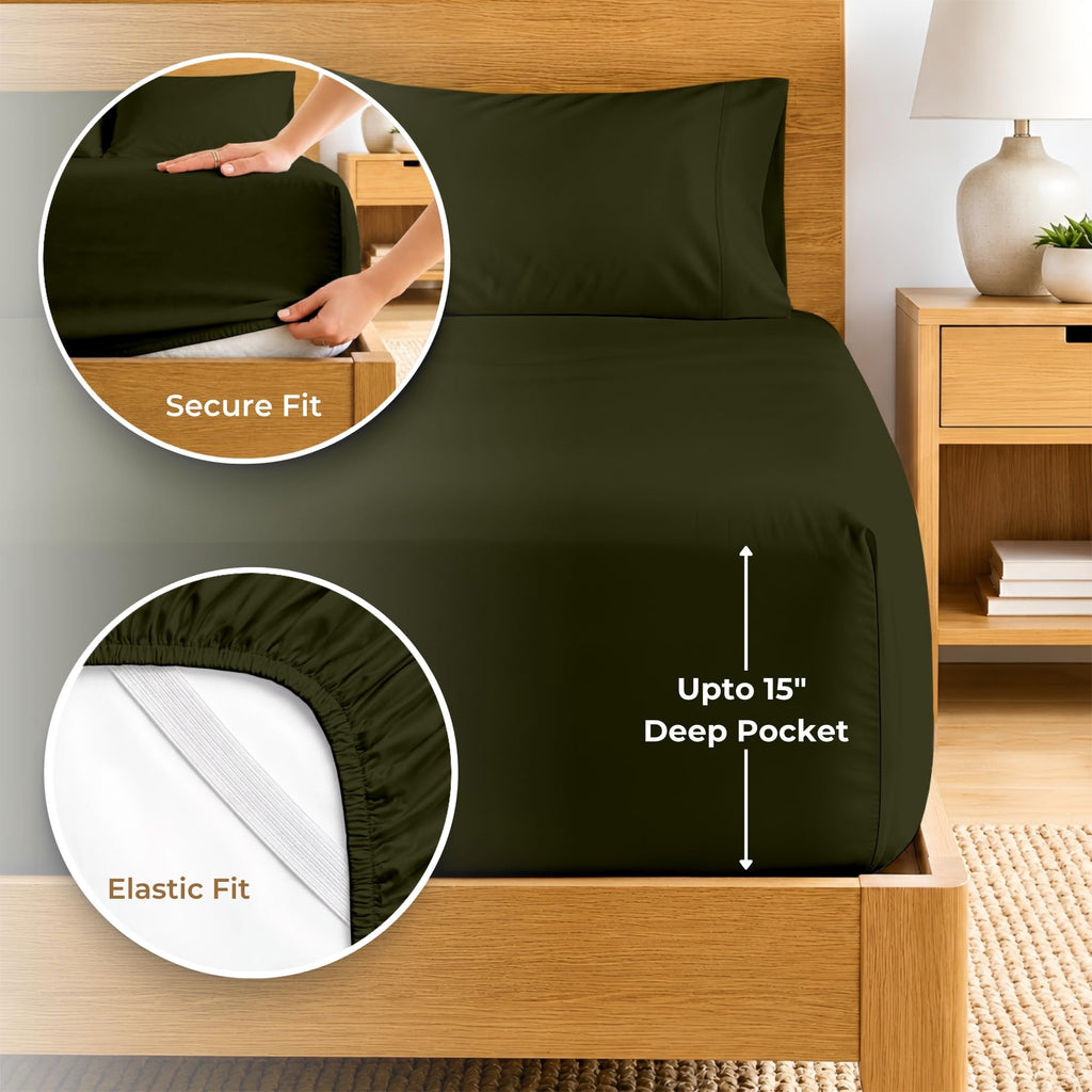 Queen Sheet Set - 100% Egyptian Cotton Sheets for Queen Size Bed, 600 Thread Count Sateen Weave, Cooling &