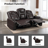 EBELLO Home Theater Seats, Faux Leather Movie 3 Seat Recliner Sofa with Hidden Arm Storage