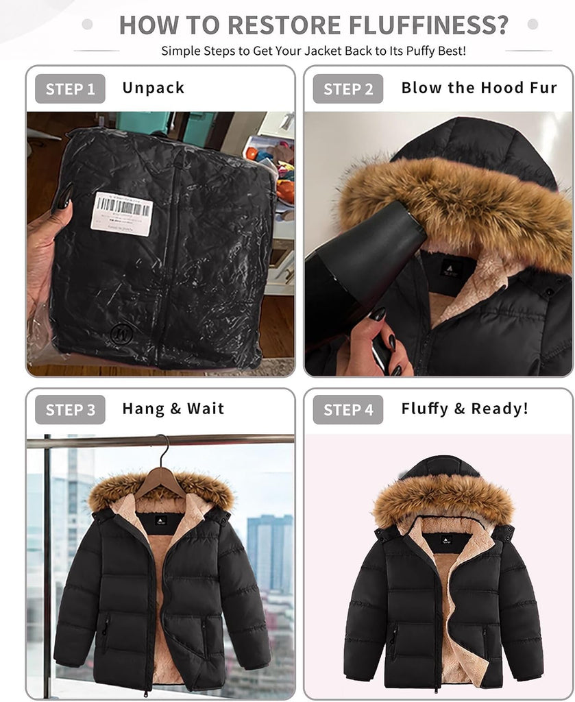 Boy's Girl's Winter Coat Puffer Sherpa Warm Jacket with Detachable Fur Hood