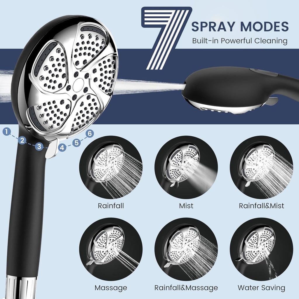 Filtered Shower Head with Handheld, High Pressure 7-Spray Showerhead with Filters for Hard Water