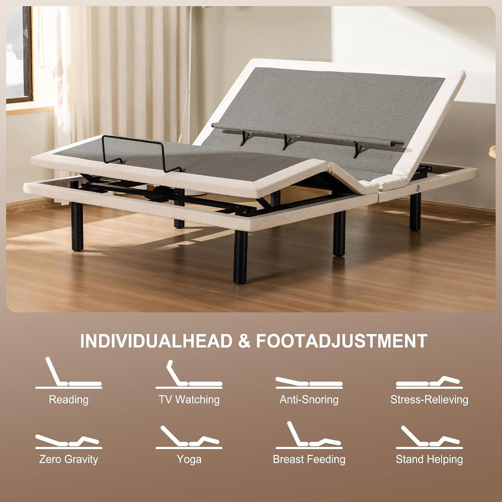 Froman Queen Adjustable Bed Frame with, Massage, Head Top Pillow Tilt