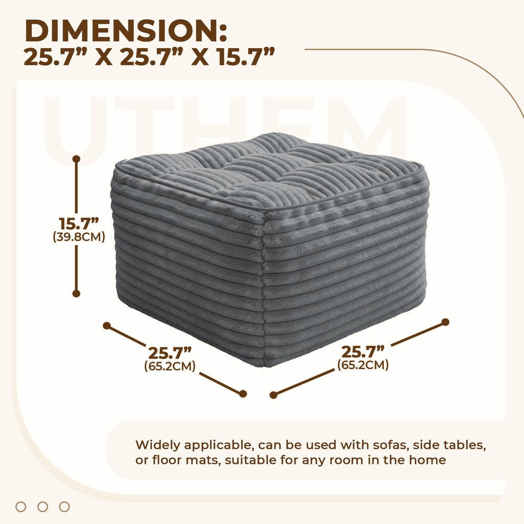 Square Pouf Ottoman, Boho Stuffed Poufs Ottoman with Memory Foam Filled 25.7 x 15.7 inches Modern Corduroy Foot Rest
