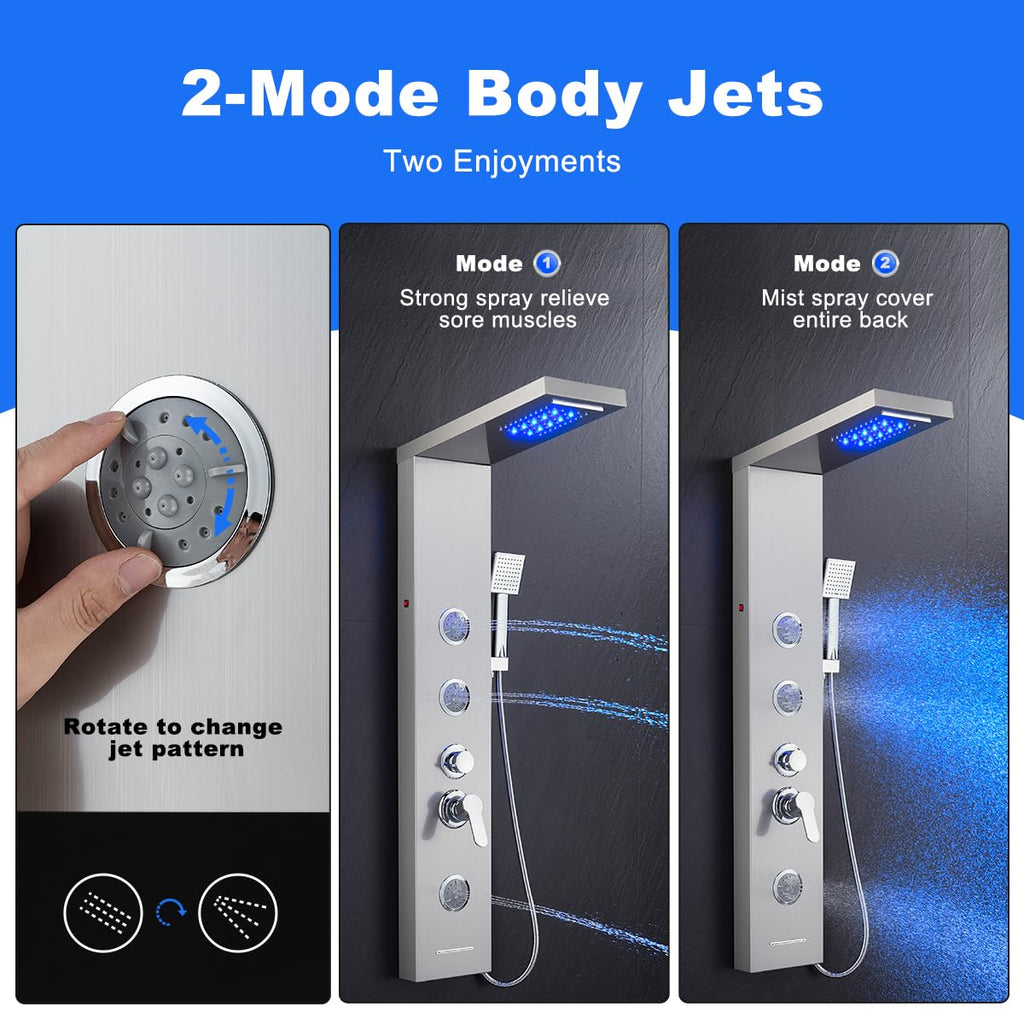 5 in 1 Shower Panel Tower System with LED Lights Stainless steel