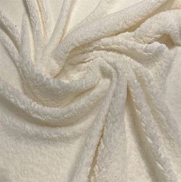 Solid Natural Creamy White Sherpa Plush Fleece Fabric By The Yard