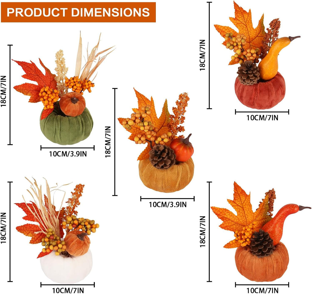 Fall Thanksgiving Pumpkins Decor for Autumn Home Indoor Decorations - Set of 5