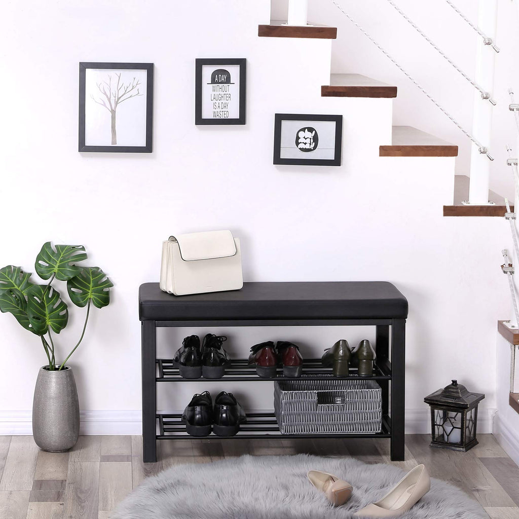 Shoe Bench, 3-Tier Storage Organizer, Foam Padded Seat