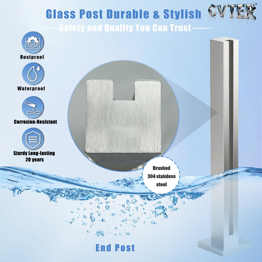 Glass Railing Post, No-Punch Glass Railing System with Spigot Slots & Base, Heavy-Duty 304 Stainless Steel Clamp for
