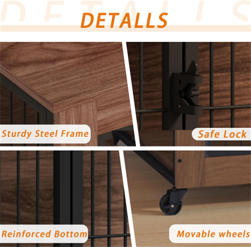 Dog Crate Furniture with Wheels 38.6in, Heavy Duty Indoor Kennel