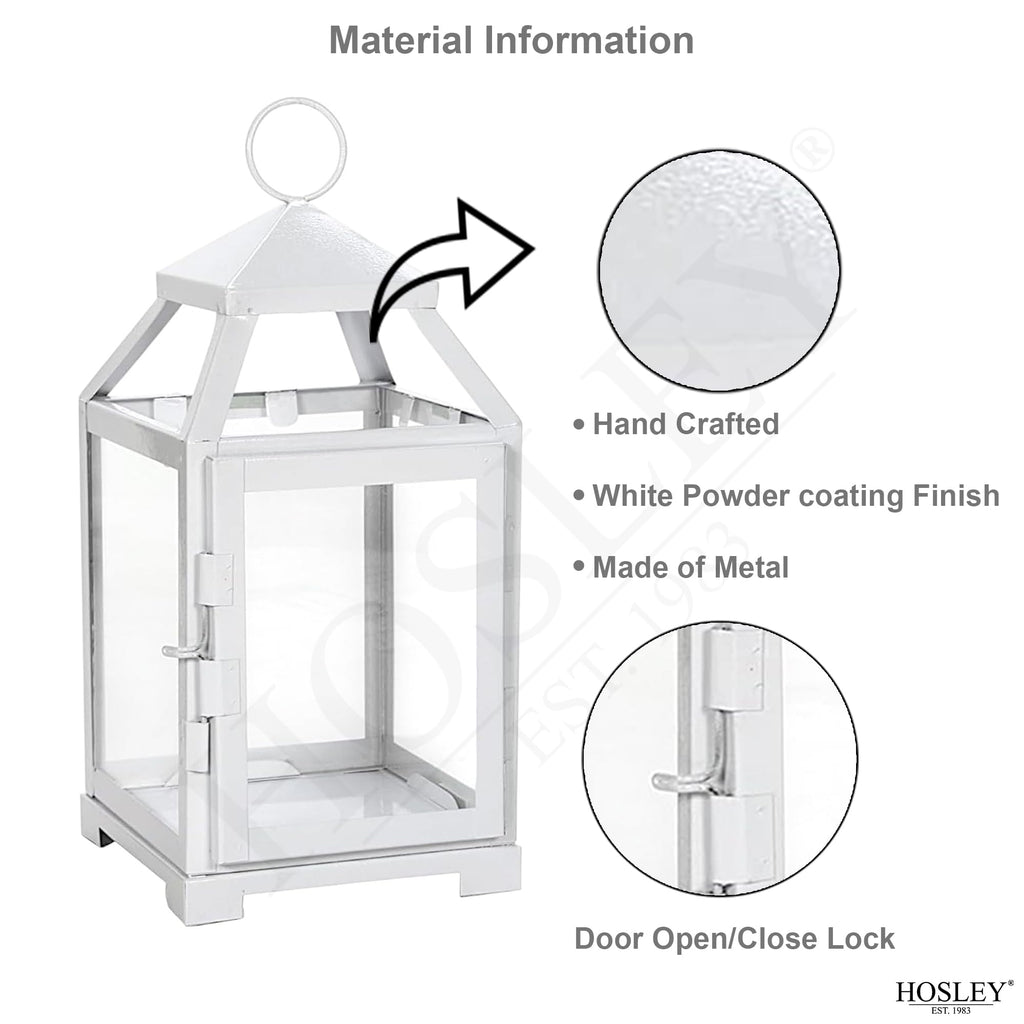 12 Inch High Clear Glass and Iron White Classic Style Lantern Ideal Gift for Weddings Bridals Special Occasions