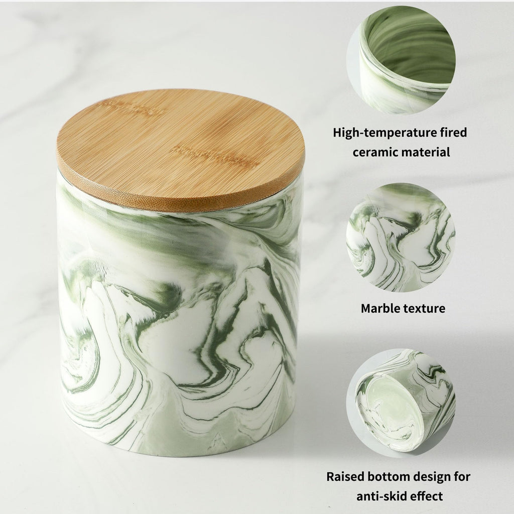 Green Food Storage Jar Strong Ceramic Storage Canisters with Airtight Seal Bamboo Lid Modern Design Seal Damp-Proof
