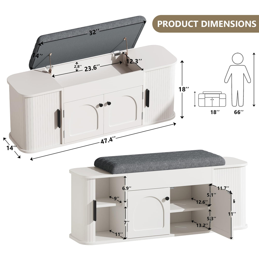 Entryway Shoe Storage Bench with Cushion, Lift Top Storage Cabinet