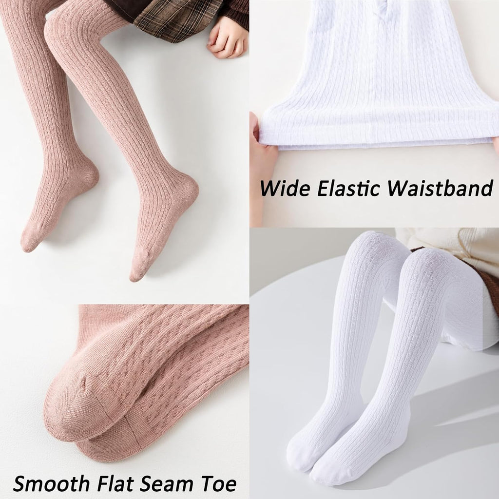 Ribbed & Cable Knit Tights Cotton Seamless Dress School Leggings
