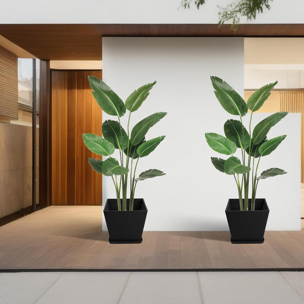 2Packs Taper Planter Indoor Outdoor Plant Pots | With Tray Collecting Water for Porch, Patio, Backyard Planters