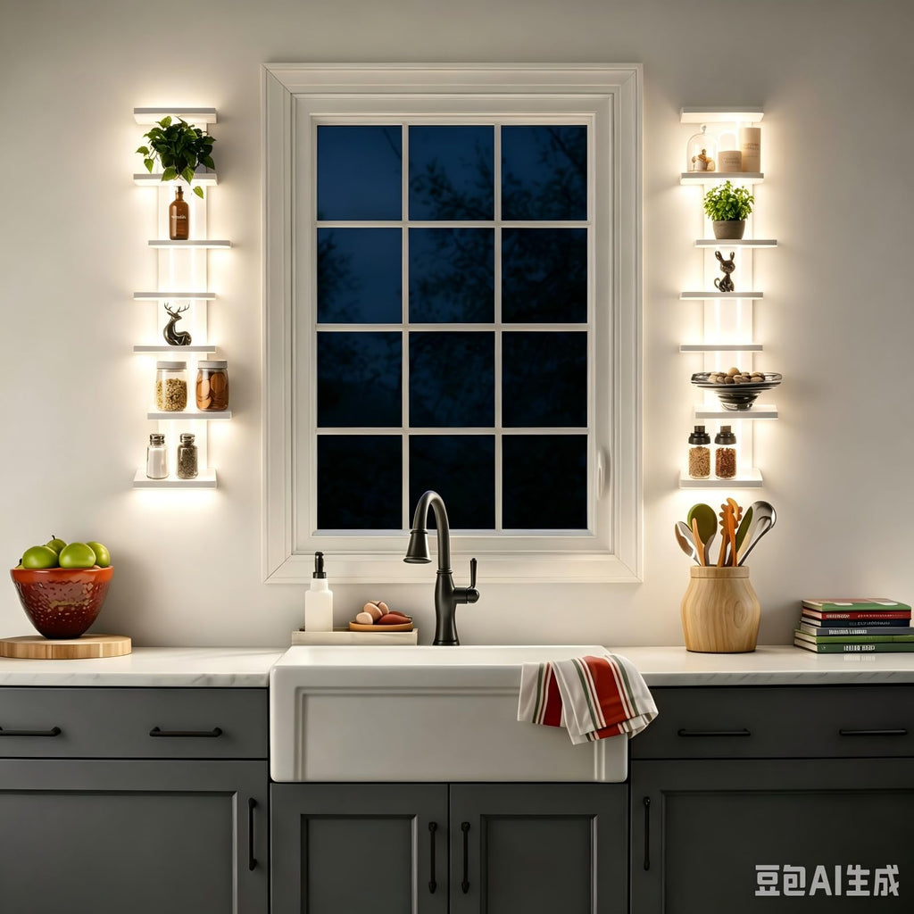 7-Tier Floating Wall Shelves with Led Lights, White