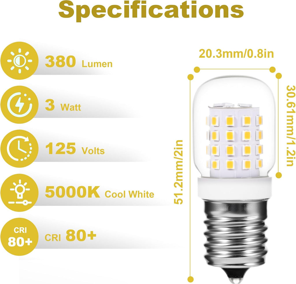 E17 LED Bulb 3W 40W Equivalent Daylight White 5000K for Microwave (4 Pack)