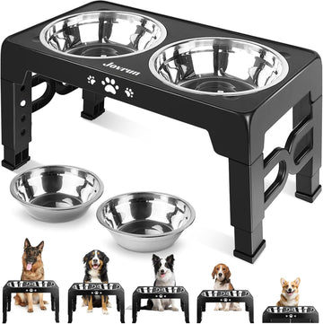 Elevated Dog Bowls for Medium Large Size Dogs, Non-Slip Dog Feeder with 2 Stainless Steel Dishes, 5 Heights