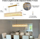 Modern Gold Chandeliers,55 in Chandelier for Dining Room, Rectangular Water Ripple Crystal Glass Chandeliers Lighting Fixture, Suit Living Room, Kitchen Island, Adjustable Hanging Chandelier A119-B0DNJHXCDP