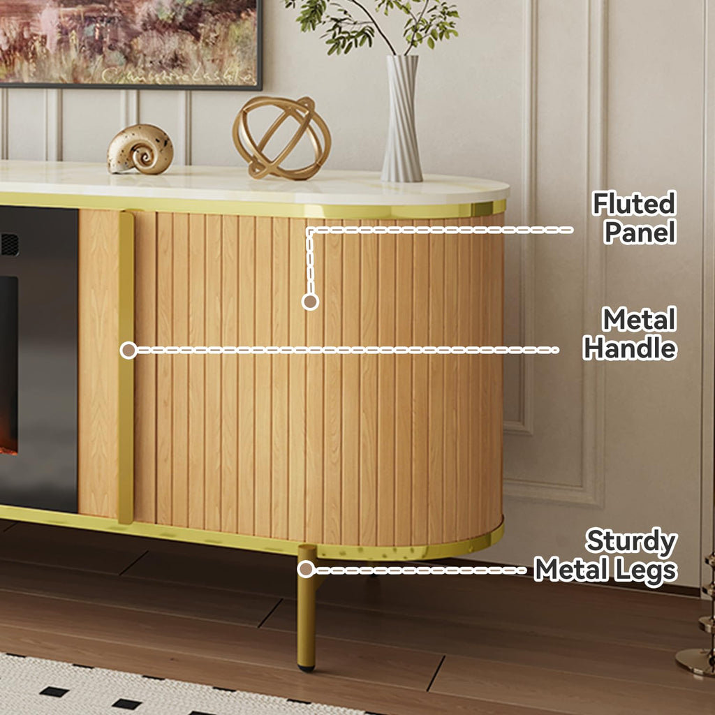 Luxury Fluted TV Stand with Fireplace, 70 inch, Oak