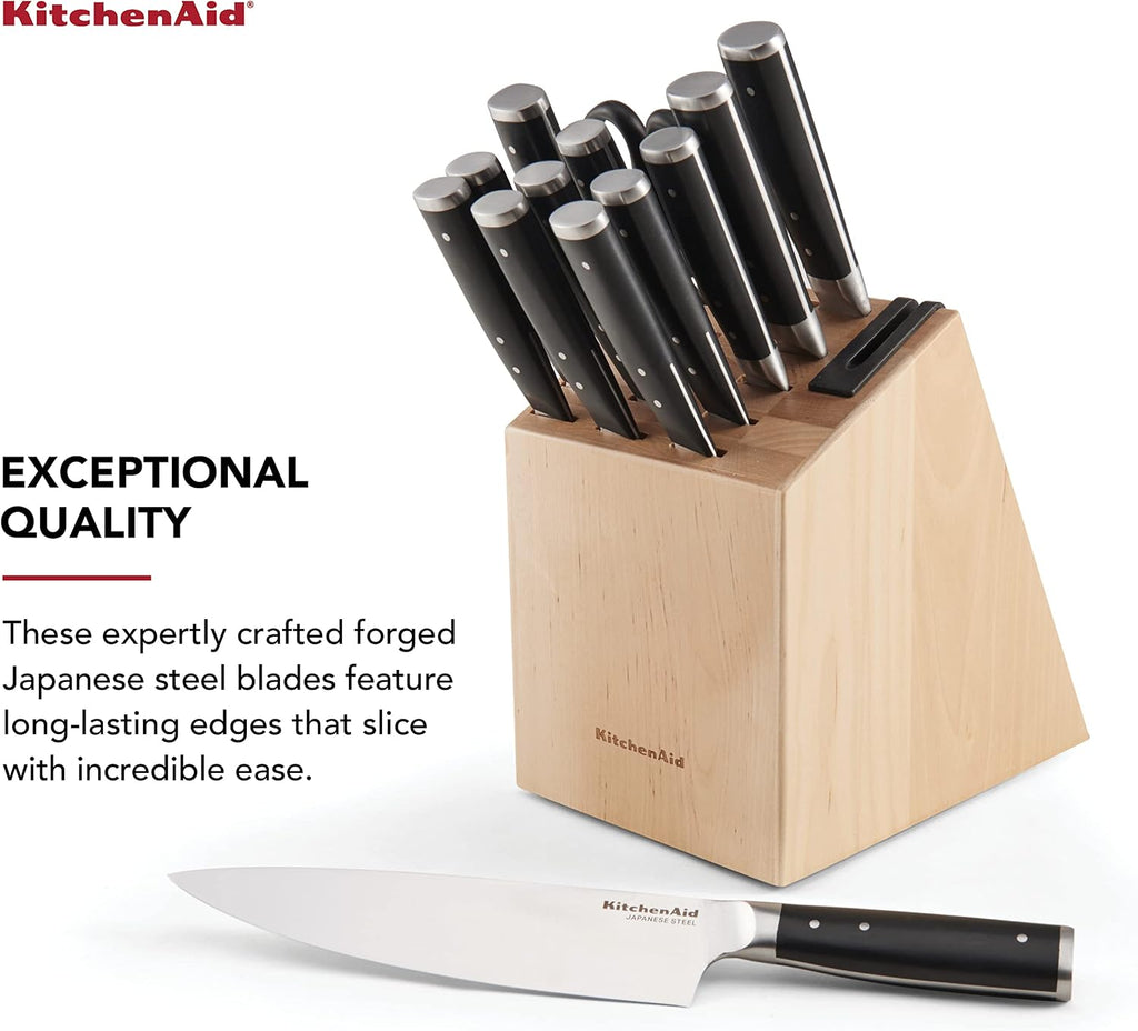 Gourmet Forged Triple Rivet Knife Block Set with Built-in Knife Sharpener, Japanese Stainless Steel Kitchen Knives